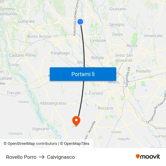 Rovello Porro to Calvignasco map