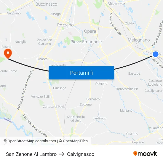 San Zenone Al Lambro to Calvignasco map