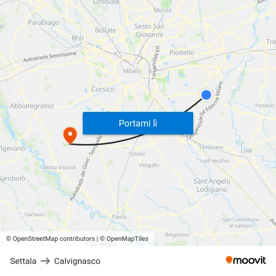 Settala to Calvignasco map