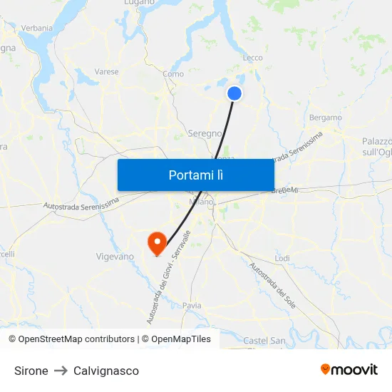 Sirone to Calvignasco map