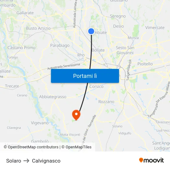 Solaro to Calvignasco map