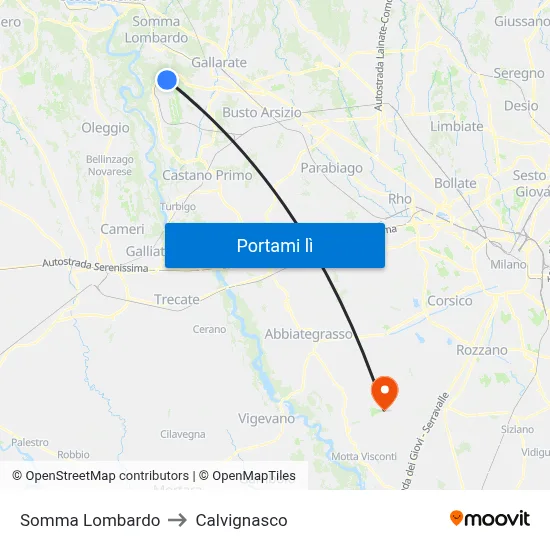 Somma Lombardo to Calvignasco map