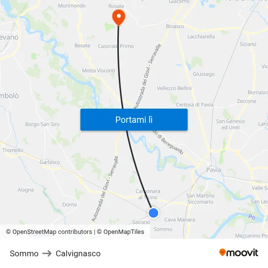 Sommo to Calvignasco map