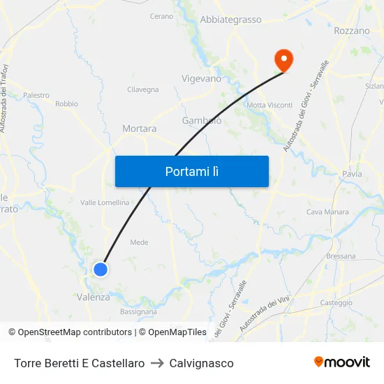 Torre Beretti E Castellaro to Calvignasco map