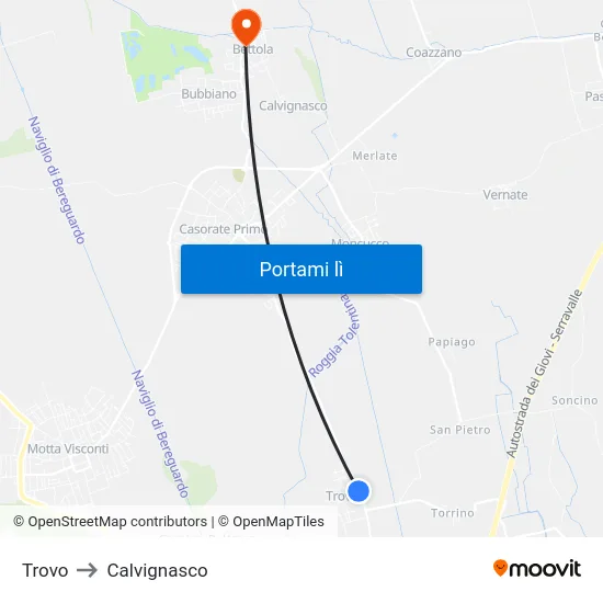 Trovo to Calvignasco map