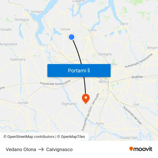 Vedano Olona to Calvignasco map