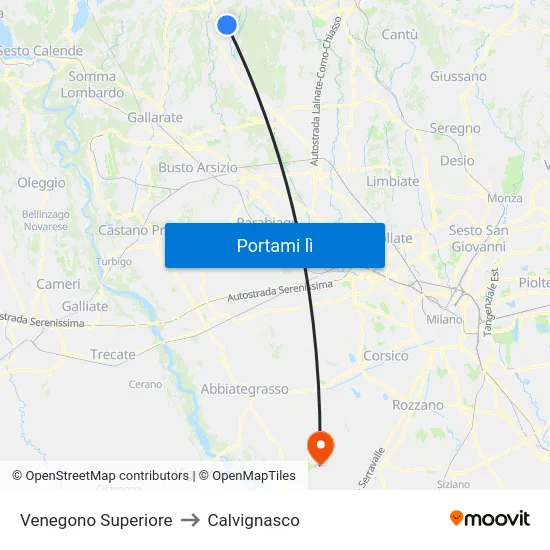 Venegono Superiore to Calvignasco map