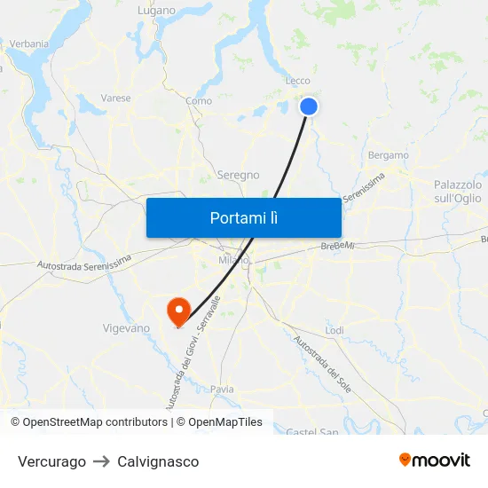 Vercurago to Calvignasco map