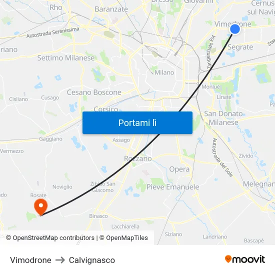 Vimodrone to Calvignasco map