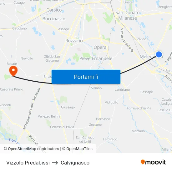 Vizzolo Predabissi to Calvignasco map