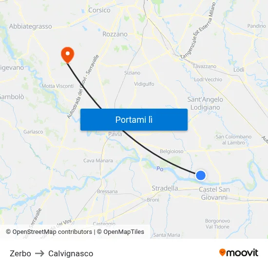 Zerbo to Calvignasco map