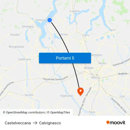 Castelveccana to Calvignasco map