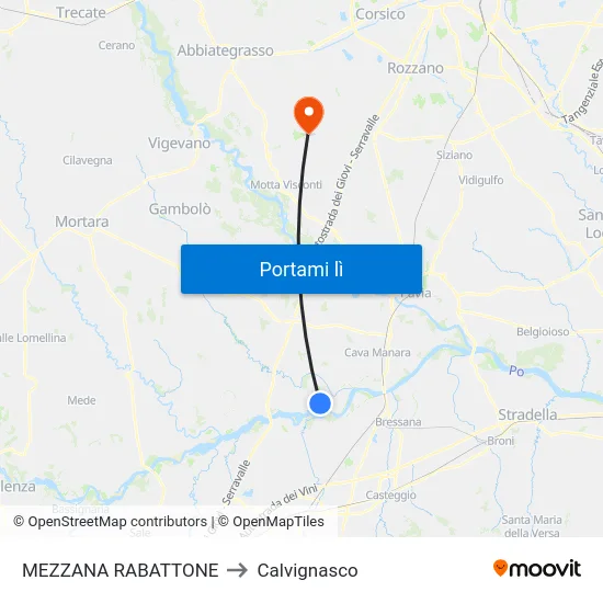 MEZZANA RABATTONE to Calvignasco map