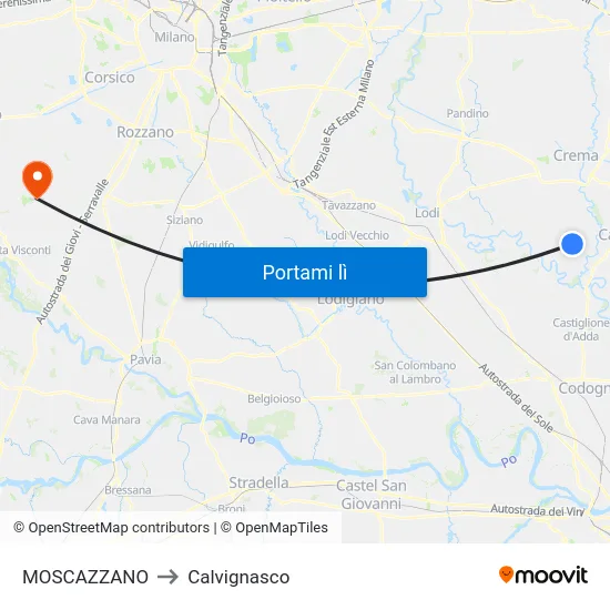 MOSCAZZANO to Calvignasco map