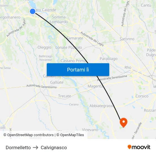 Dormelletto to Calvignasco map