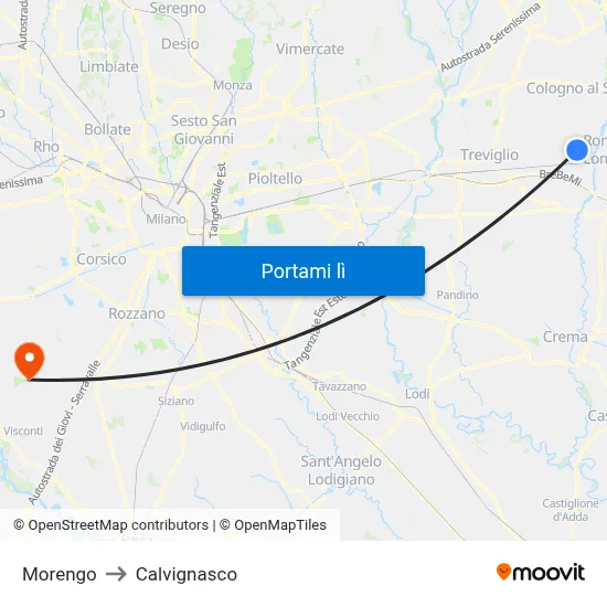 Morengo to Calvignasco map