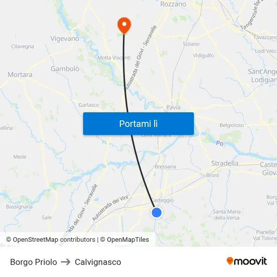 Borgo Priolo to Calvignasco map