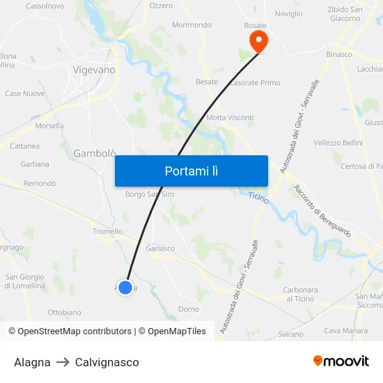 Alagna to Calvignasco map