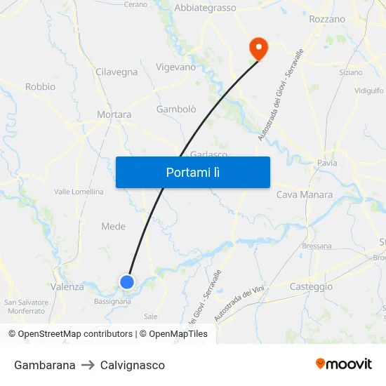 Gambarana to Calvignasco map