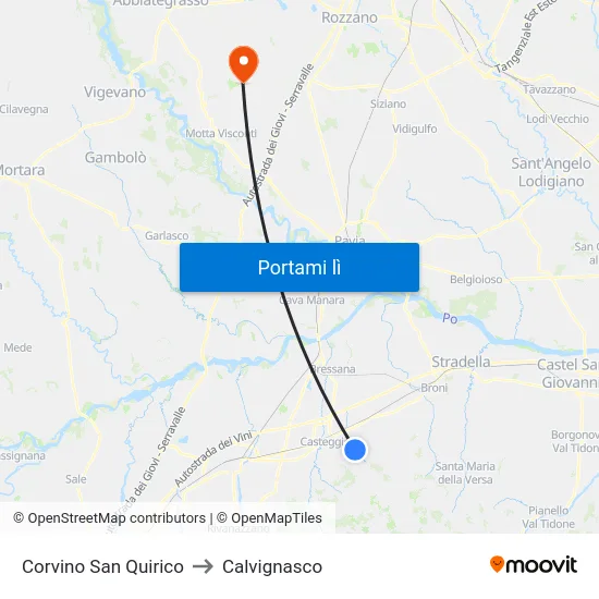 Corvino San Quirico to Calvignasco map
