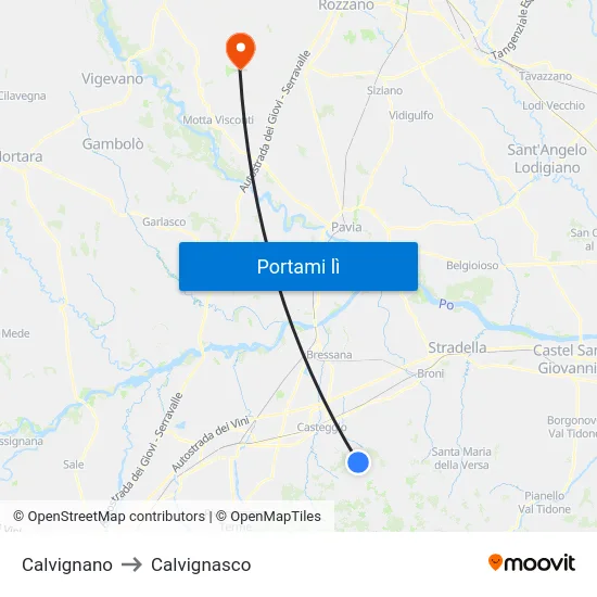 Calvignano to Calvignasco map