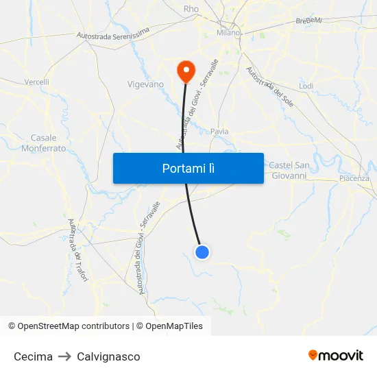 Cecima to Calvignasco map