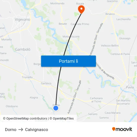 Dorno to Calvignasco map