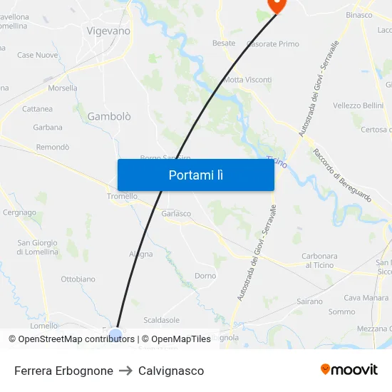 Ferrera Erbognone to Calvignasco map