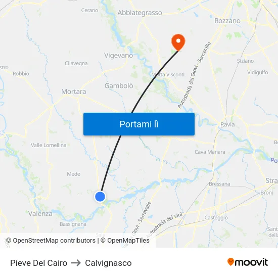 Pieve Del Cairo to Calvignasco map