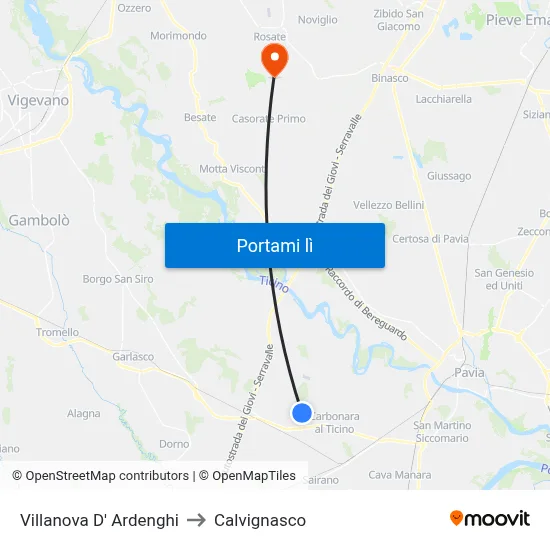 Villanova D' Ardenghi to Calvignasco map