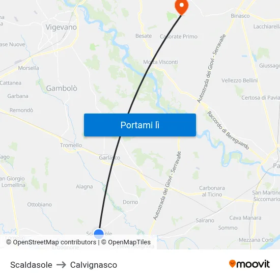 Scaldasole to Calvignasco map