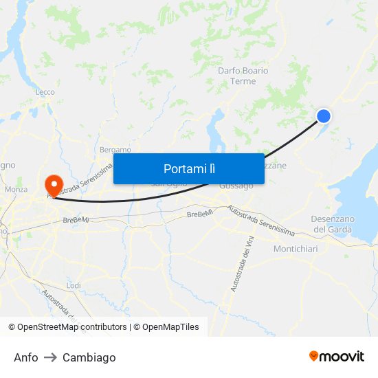 Anfo to Cambiago map