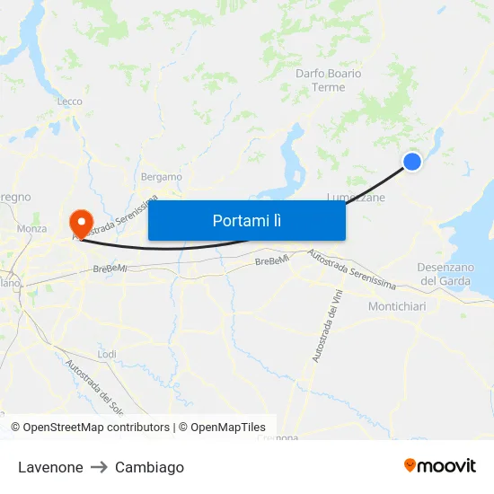 Lavenone to Cambiago map