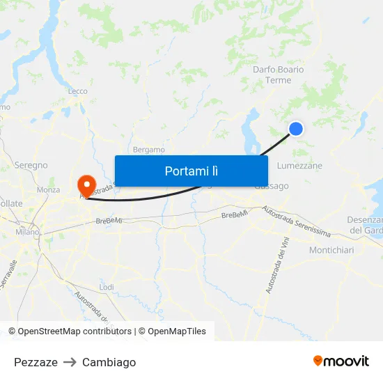 Pezzaze to Cambiago map