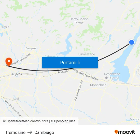 Tremosine to Cambiago map
