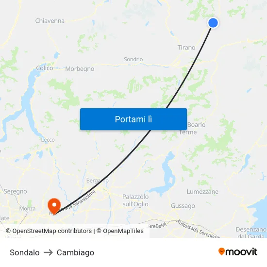 Sondalo to Cambiago map