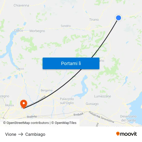 Vione to Cambiago map
