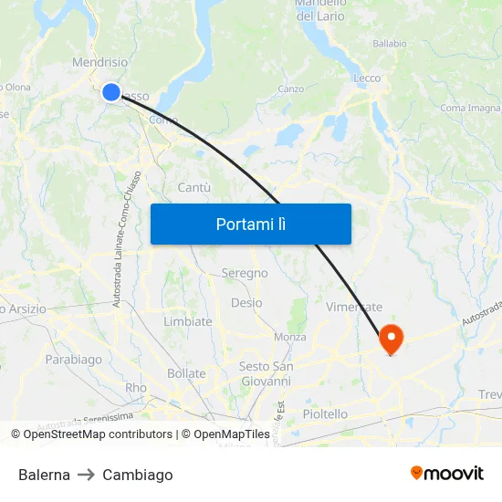 Balerna to Cambiago map