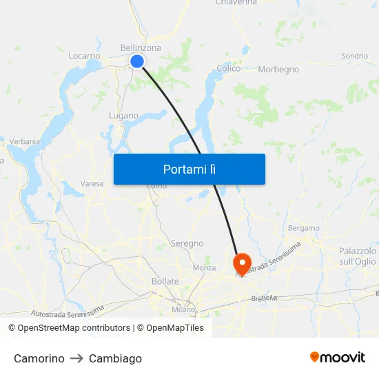 Camorino to Cambiago map