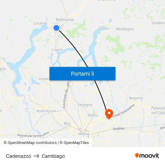 Cadenazzo to Cambiago map