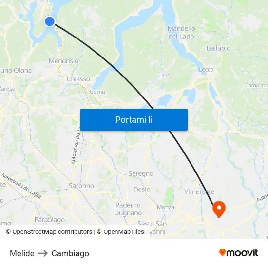 Melide to Cambiago map