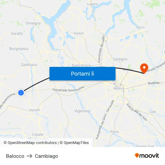 Balocco to Cambiago map