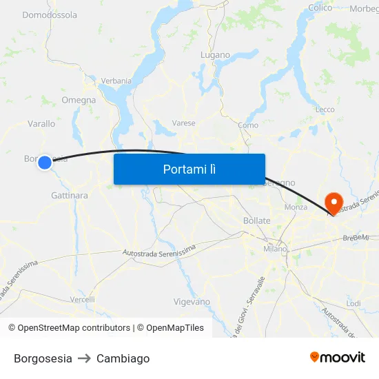 Borgosesia to Cambiago map