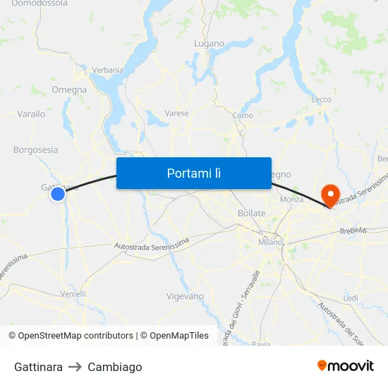 Gattinara to Cambiago map