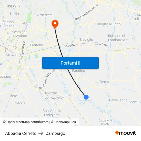 Abbadia Cerreto to Cambiago map
