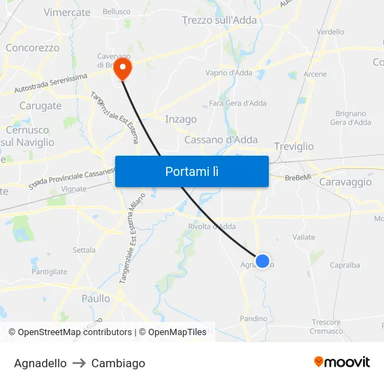 Agnadello to Cambiago map