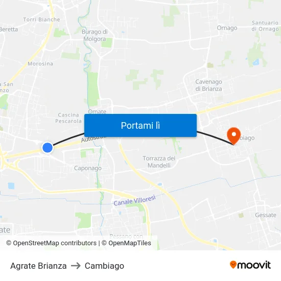 Agrate Brianza to Cambiago map