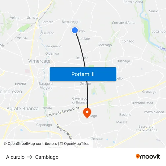 Aicurzio to Cambiago map