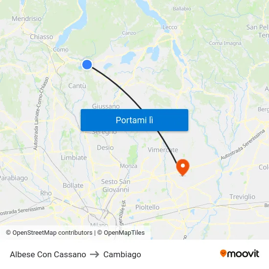 Albese Con Cassano to Cambiago map