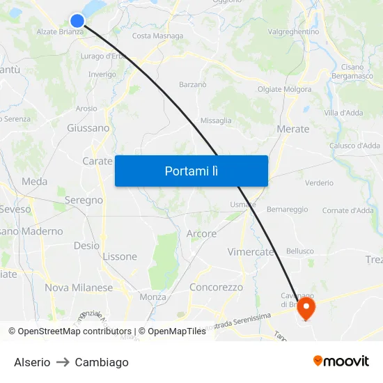 Alserio to Cambiago map